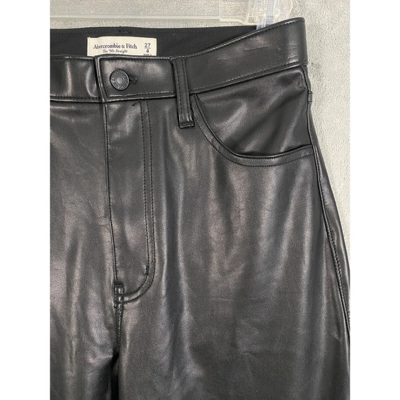 Abercrombie & Fitch Faux Leather Pants Sz 4 Black 90s Straight Punk Rock Edgy - Picture 4 of 12